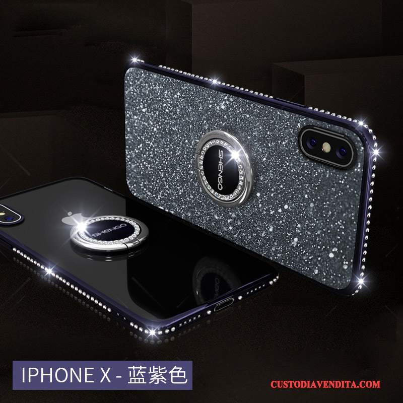 Custodia iPhone X Strass Ornamenti Appesi Marchio Di Tendenza, Cover iPhone X Colore Telefono Anti-caduta