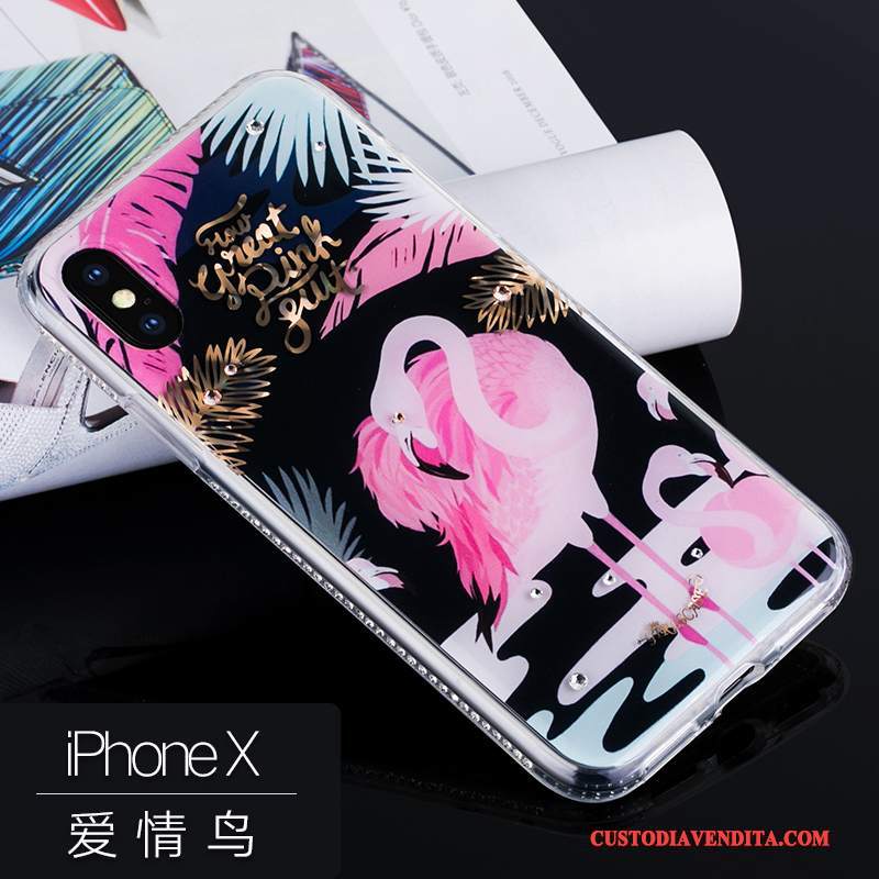 Custodia iPhone X Strass Tutto Incluso Anti-caduta, Cover iPhone X Silicone Morbido Ornamenti Appesi
