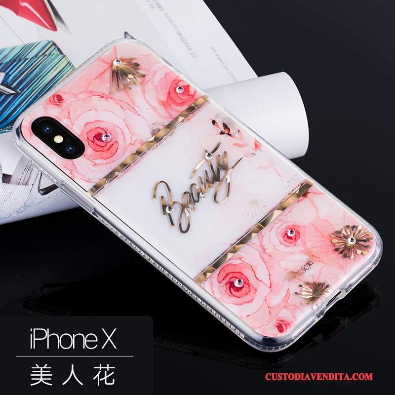 Custodia iPhone X Strass Tutto Incluso Anti-caduta, Cover iPhone X Silicone Morbido Ornamenti Appesi