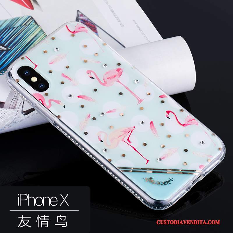 Custodia iPhone X Strass Tutto Incluso Anti-caduta, Cover iPhone X Silicone Morbido Ornamenti Appesi