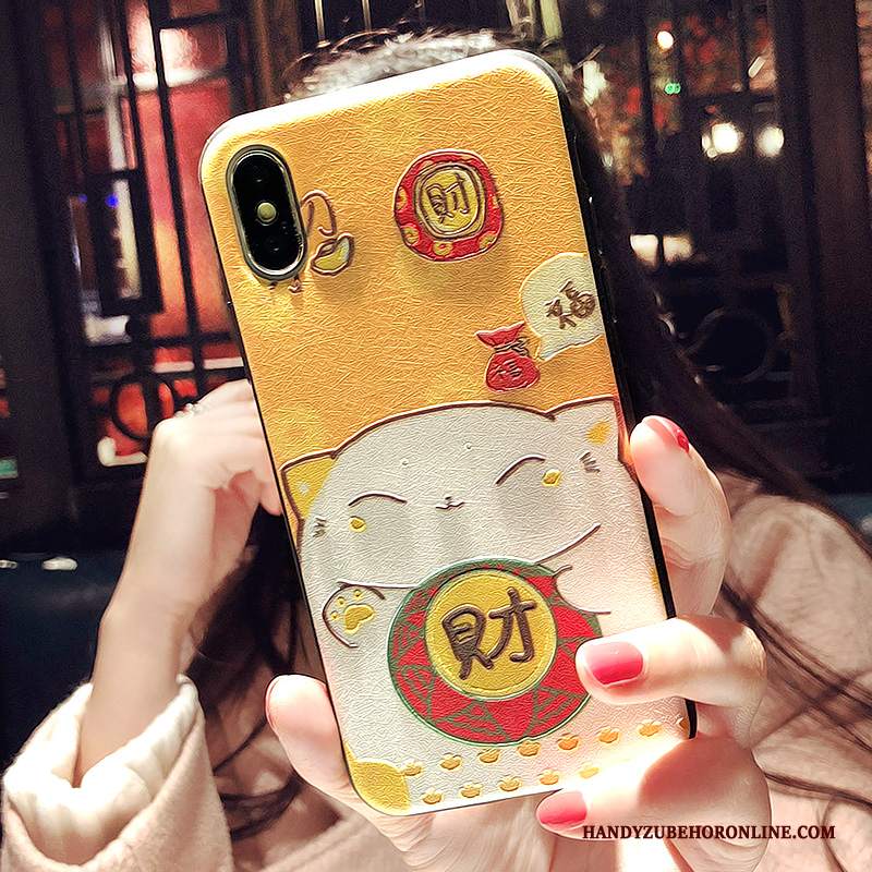 Custodia iPhone Xs Max Goffratura Bello Giallo, Cover iPhone Xs Max Morbido Ricchezza