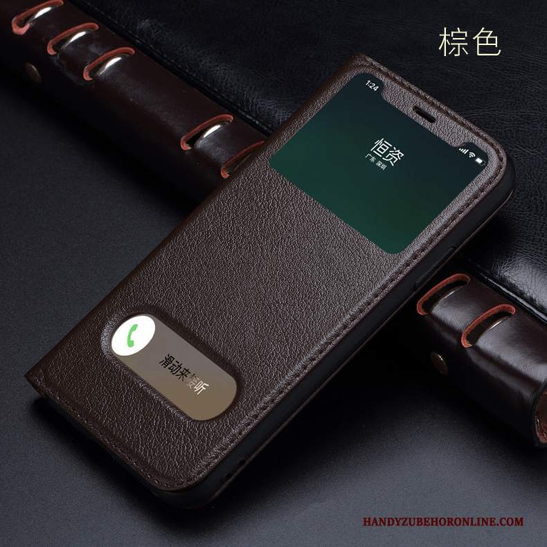 Custodia iPhone Xs Max Pelle Finestra Apertatelefono, Cover iPhone Xs Max Folio Nuovo Anti-caduta