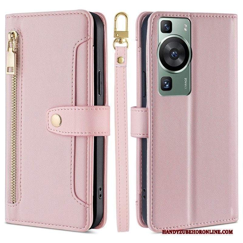 Custodia in pelle Huawei P60 Pro Cordino E Tracolla