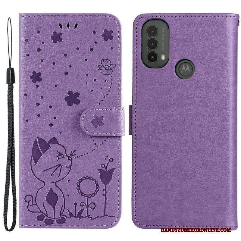 Custodia in pelle Moto E40 / E30 / E20 Gatto E Ape Con Cordino