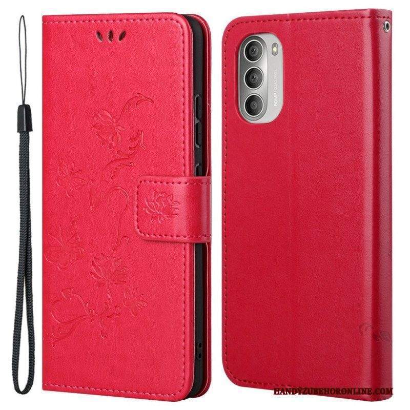 Custodia in pelle Moto G51 5G Farfalle E Fiori Asiatici