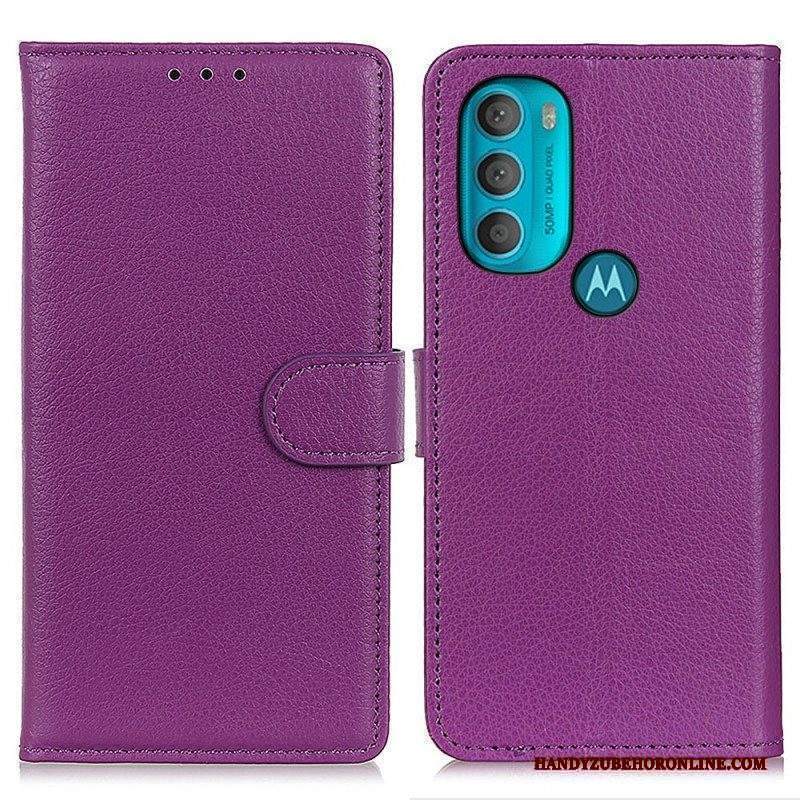 Custodia in pelle Moto G71 5G Tradizionalmente Litchi