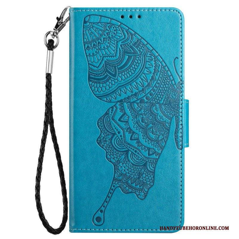 Custodia in pelle Samsung Galaxy A13 Farfalla Bicolore Con Cinturino