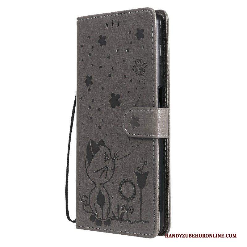 Custodia in pelle Samsung Galaxy M12 / A12 Gatto E Ape Con Cordino