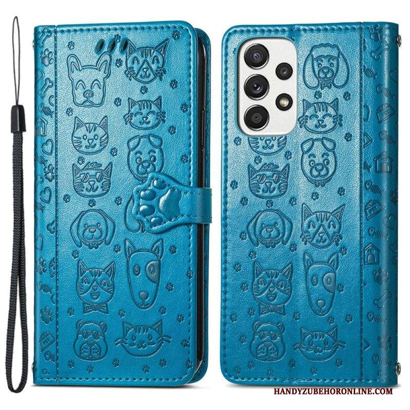 Custodia in pelle Samsung Galaxy M53 5G Animali Animati
