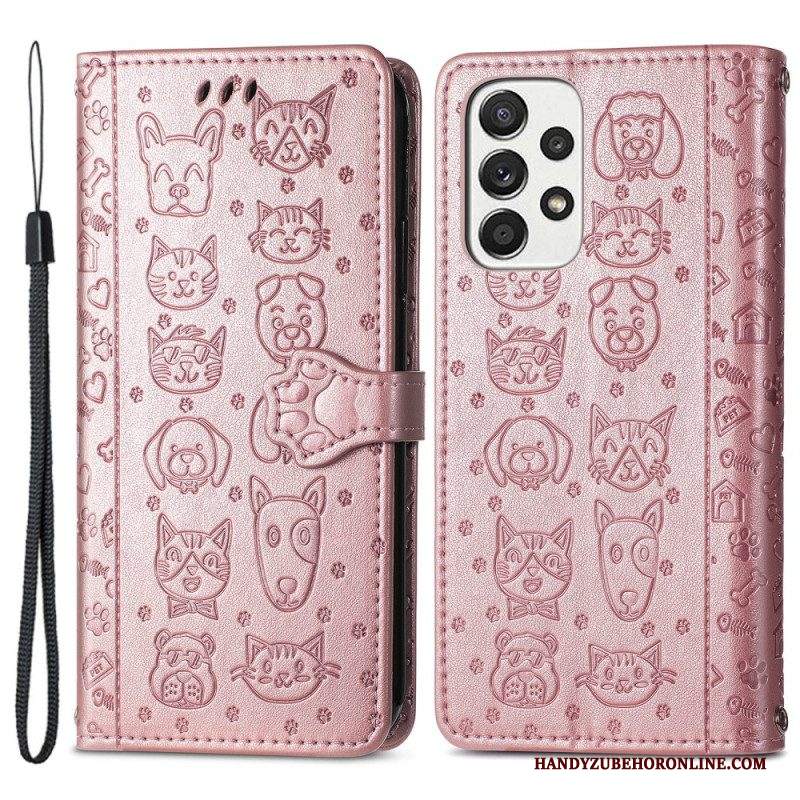 Custodia in pelle Samsung Galaxy M53 5G Animali Animati