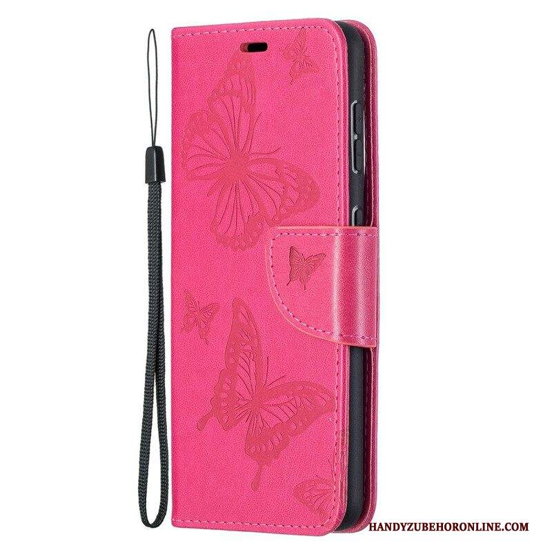 Custodia in pelle Samsung Galaxy S21 5G Farfalle In Volo Con Cordino