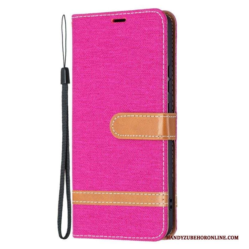 Custodia in pelle Samsung Galaxy S22 Plus 5G Cinturino Effetto Tessuto E Pelle