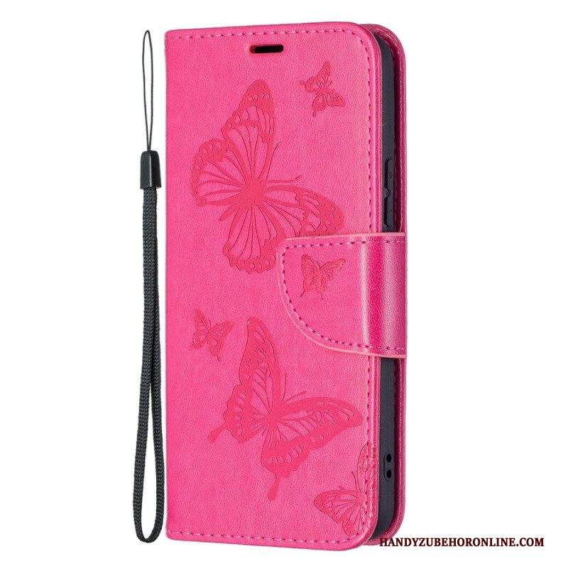 Custodia in pelle Samsung Galaxy S22 Plus 5G Farfalle In Volo Con Cordino