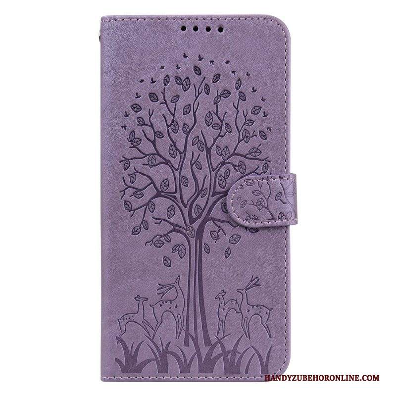 Custodia in pelle Samsung Galaxy S22 Ultra 5G Albero E Cervo