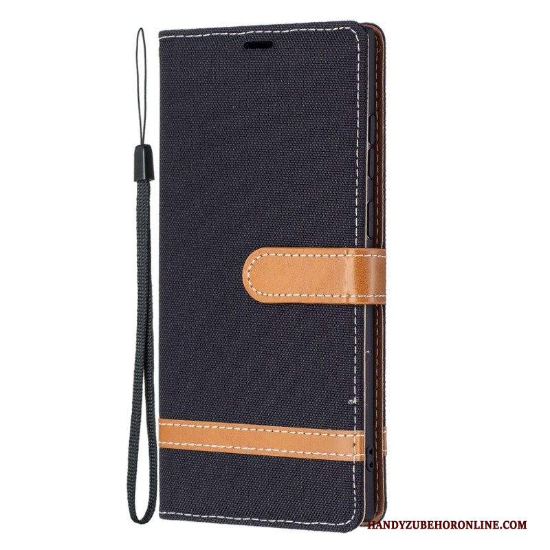 Custodia in pelle Samsung Galaxy S22 Ultra 5G Cinturino Effetto Tessuto E Pelle