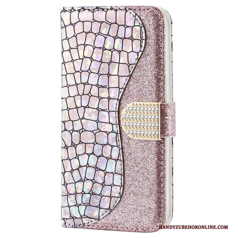 Custodia in pelle Samsung Galaxy S22 Ultra 5G Diamanti Coccodrillo