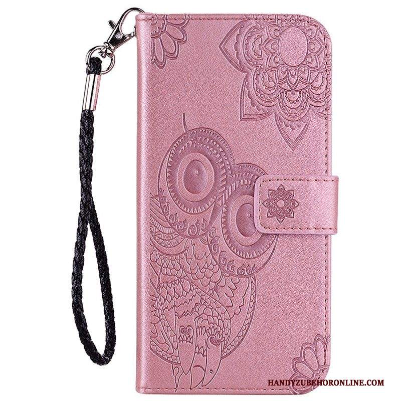 Custodia in pelle Samsung Galaxy S23 Ultra 5G Gufo Mandala E Cordino