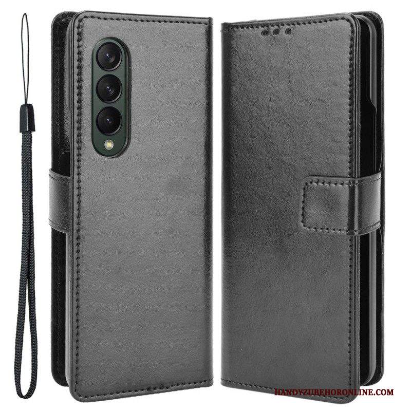 Custodia in pelle Samsung Galaxy Z Fold 4 Classica Ecopelle Liscia Con Cinghie