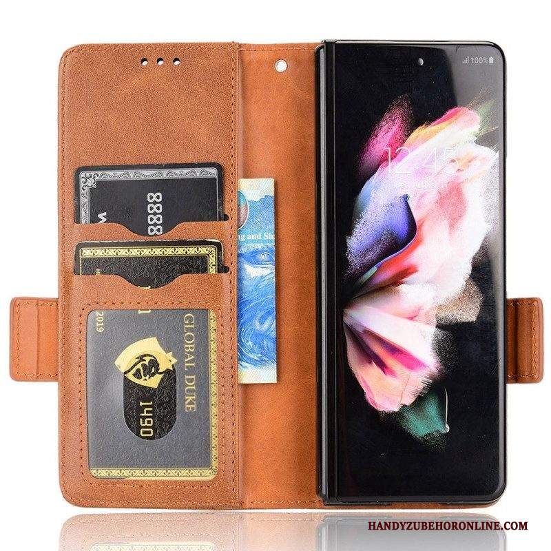Custodia in pelle Samsung Galaxy Z Fold 4 Cordino A Triangoli Perforati Con Motivo