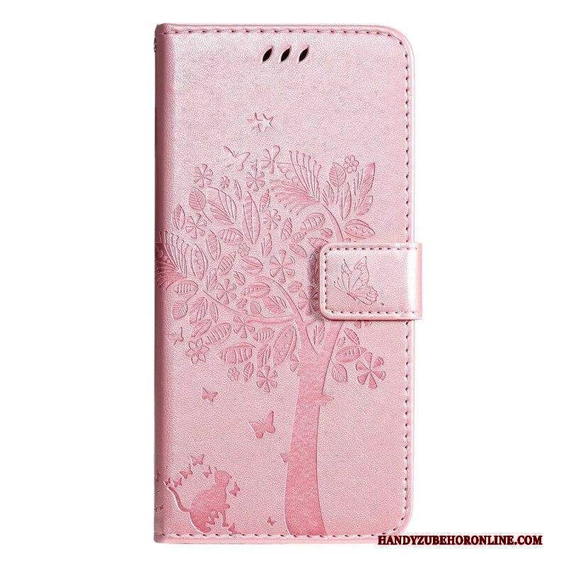 Custodia in pelle Sony Xperia 5 IV Albero E Gatto Strappy