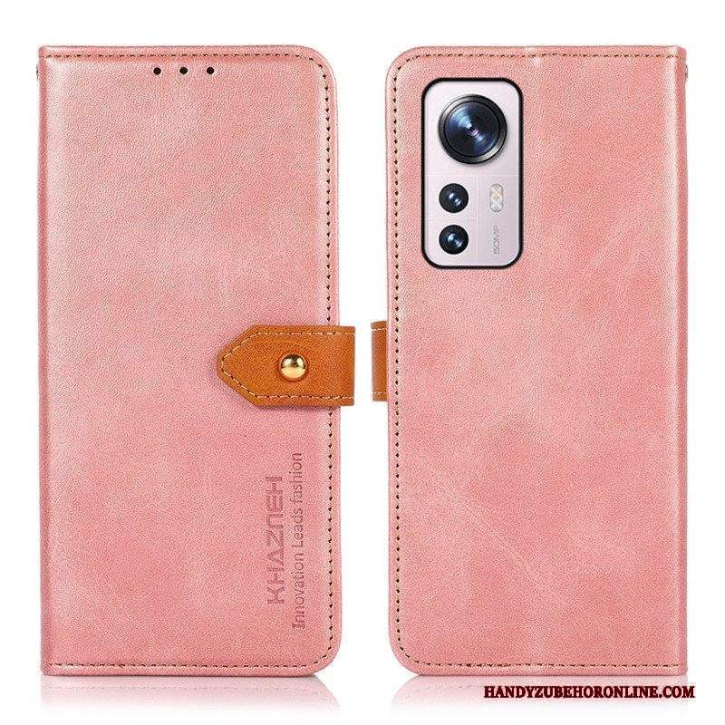 Custodia in pelle Xiaomi 12 Pro Chiusura Dorata Bicolore Khazneh