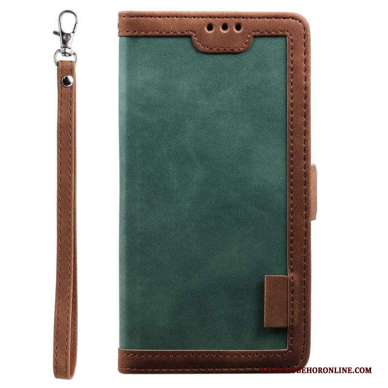 Custodia in pelle iPhone 14 Pro Max Cuciture A Vista E Doppia Chiusura
