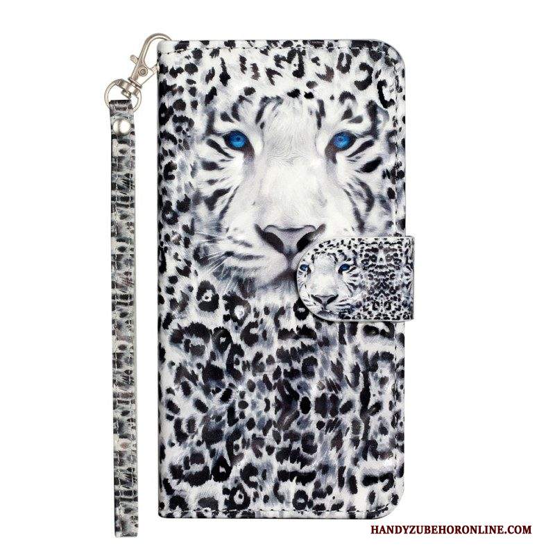 Custodia in pelle iPhone 15 Plus Leopardo 3d Con Cinturino
