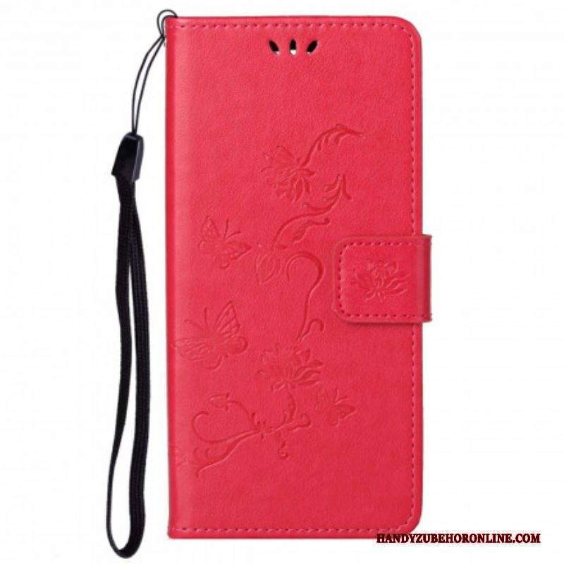 Folio Cover Motorola Edge 20 Pro Cinturino Farfalle E Fiori