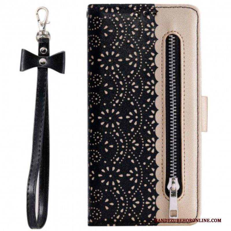 Folio Cover Samsung Galaxy S21 Ultra 5G Portamonete Con Cinturino In Pizzo