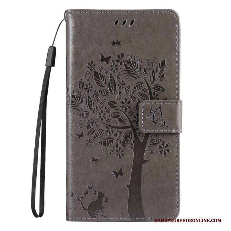 Folio Cover Samsung Galaxy S22 Ultra 5G Albero E Gatto Strappy