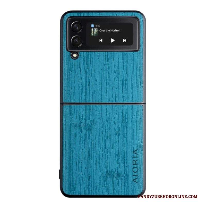 Folio Cover Samsung Galaxy Z Flip 4 Custodia in pelle Aioria Legno
