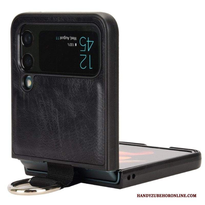 Folio Cover Samsung Galaxy Z Flip 4 Custodia in pelle Stile In Pelle Con Anello