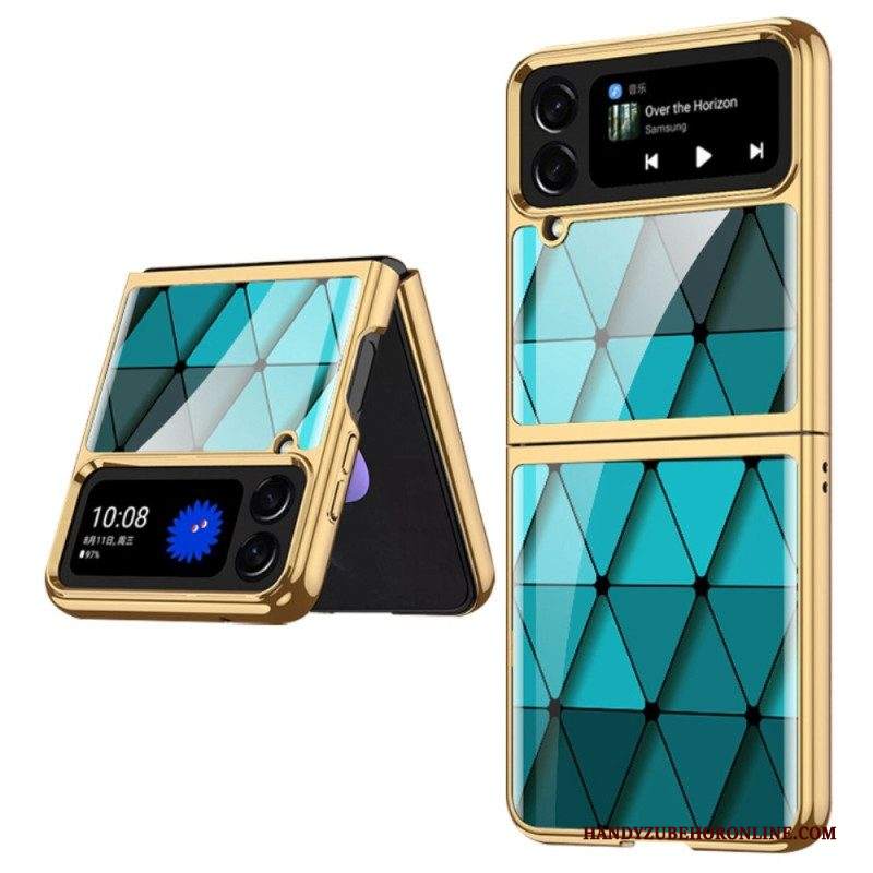 Folio Cover Samsung Galaxy Z Flip 4 Custodia in pelle Vetro Temperato Arlecchino Gkk