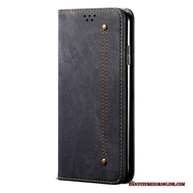 Folio Cover iPhone 13 Mini Custodia in pelle Trama Di Jeans In Ecopelle