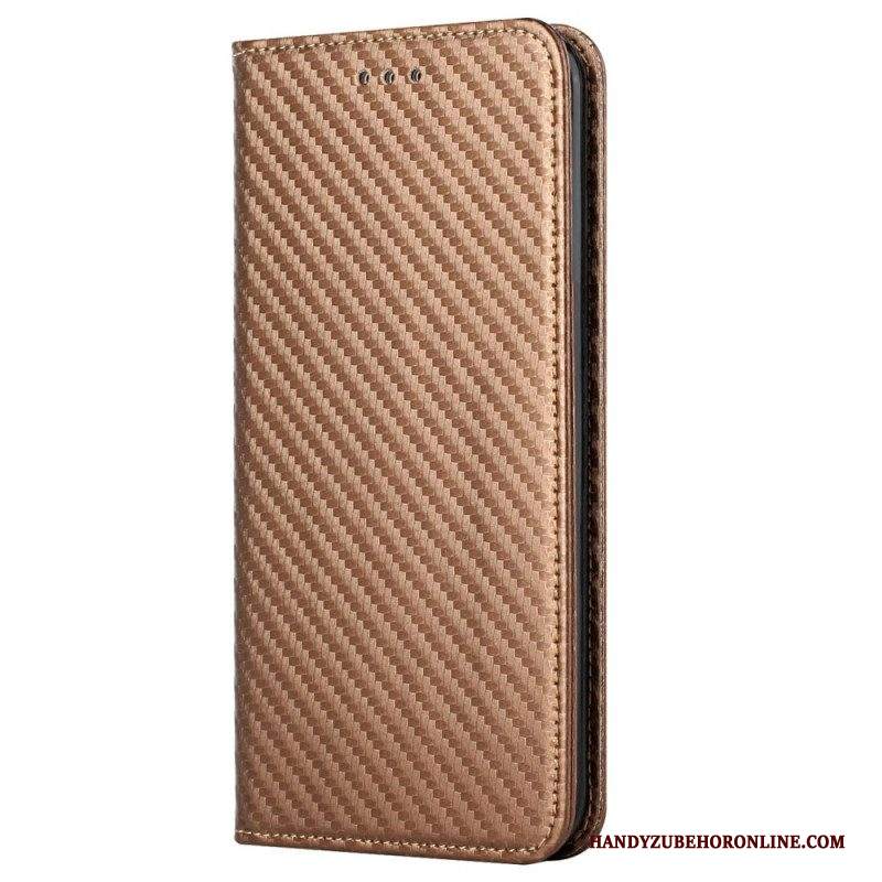 Folio Cover iPhone 14 Pro Custodia in pelle Stile In Fibra Di Carbonio Con Cinturino