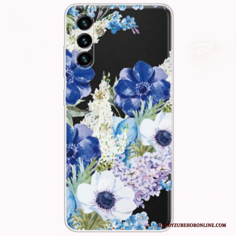 Cover Samsung Galaxy A13 5G / A04s Fiori Blu Dell'acquerello