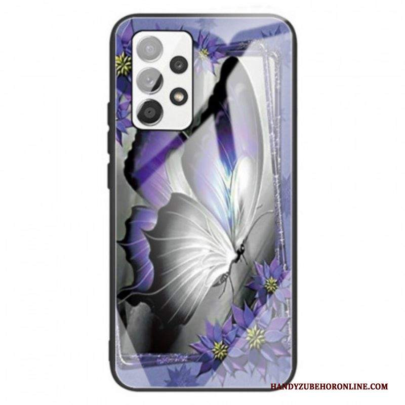 Cover Samsung Galaxy A13 Vetro Temperato Farfalla Viola