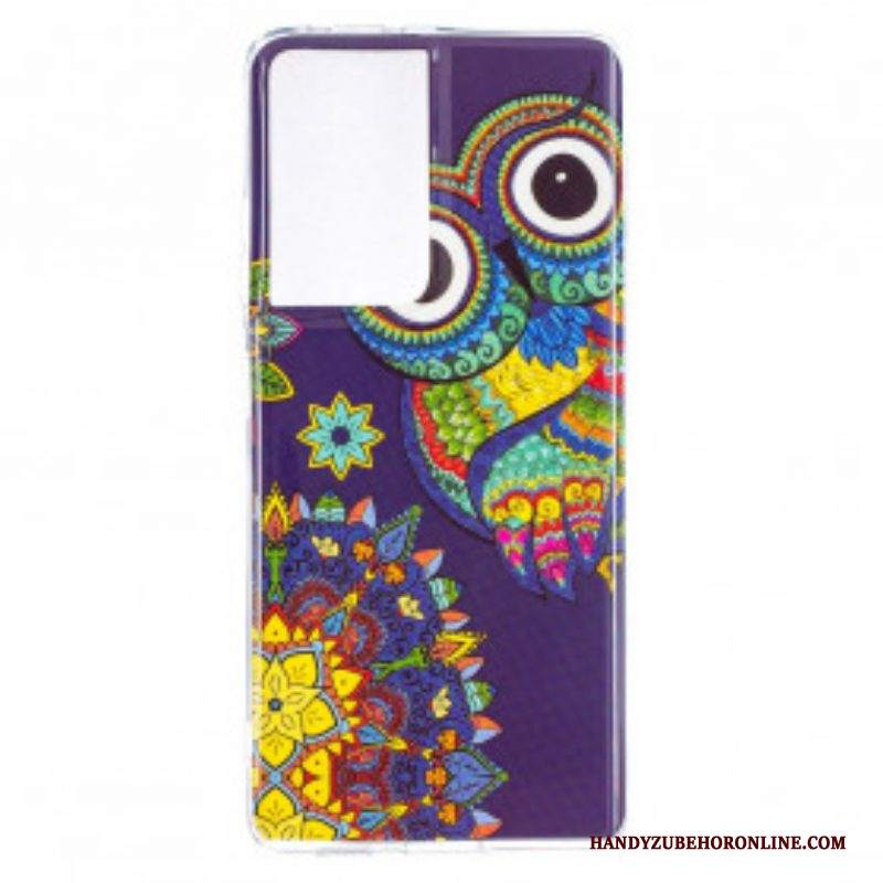 Cover Samsung Galaxy S21 Ultra 5G Mandala Gufo Fluorescente