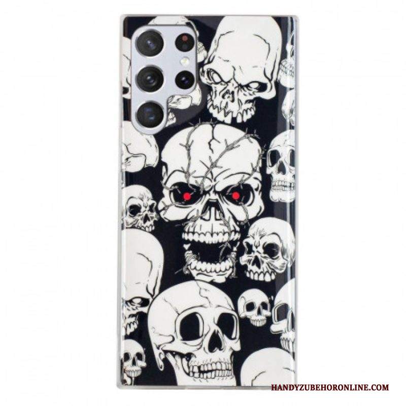 Cover Samsung Galaxy S22 Ultra 5G Attenzione Teschi Fluorescenti