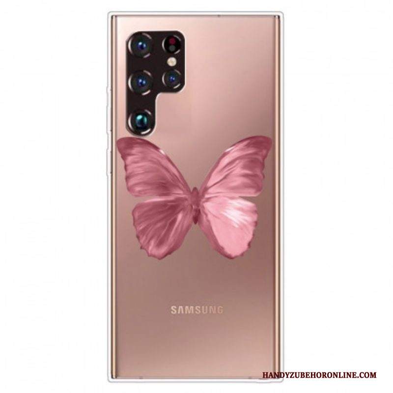 Cover Samsung Galaxy S22 Ultra 5G Tubo A Farfalla Rosa