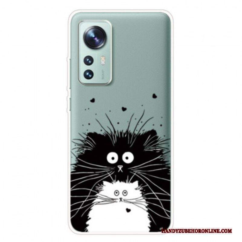 Cover Xiaomi 12 Pro Gatti In Silicone Bianco E Nero