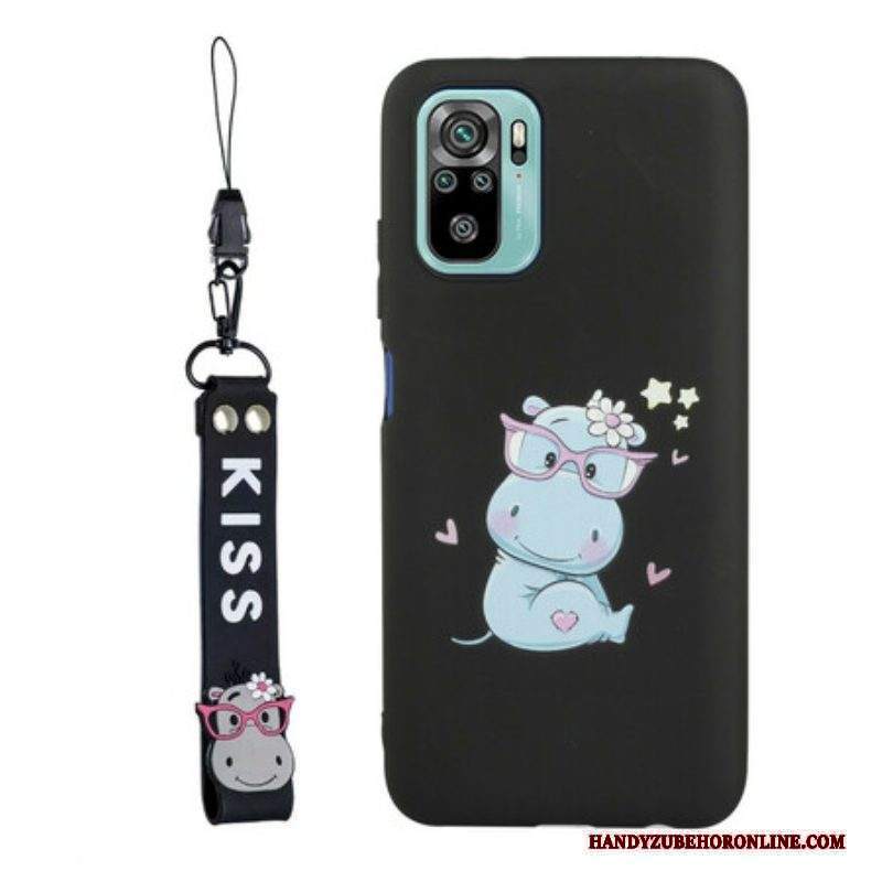 Cover Xiaomi Redmi Note 10 / 10S Ippopotamo Con Cordino Del Bacio