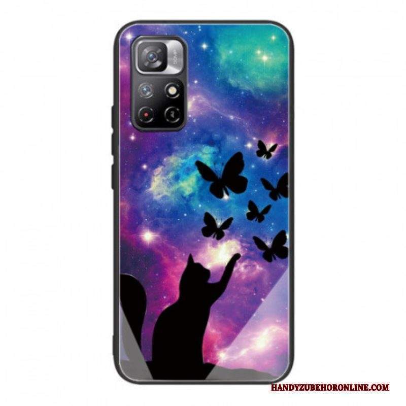Cover Xiaomi Redmi Note 11 Pro Plus 5G Gatto In Vetro Temperato E Farfalle Nello Spazio