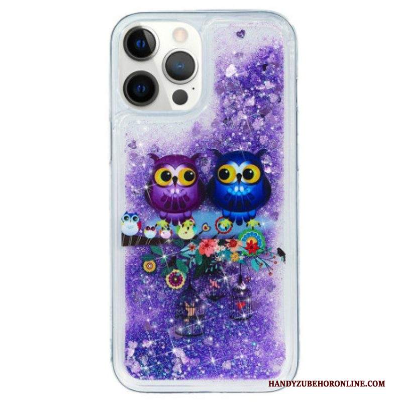 Cover iPhone 15 Pro Max Coppia Di Gufi Glitterati