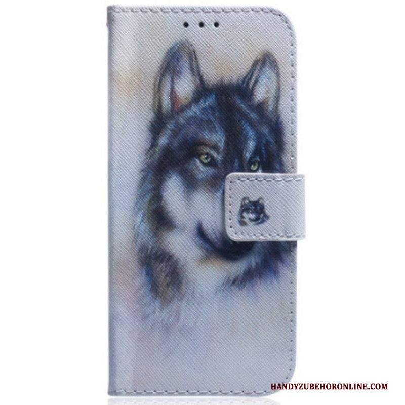 Custodia A Portafoglio Samsung Galaxy A54 5G Lupo Dell'acquerello Strappy
