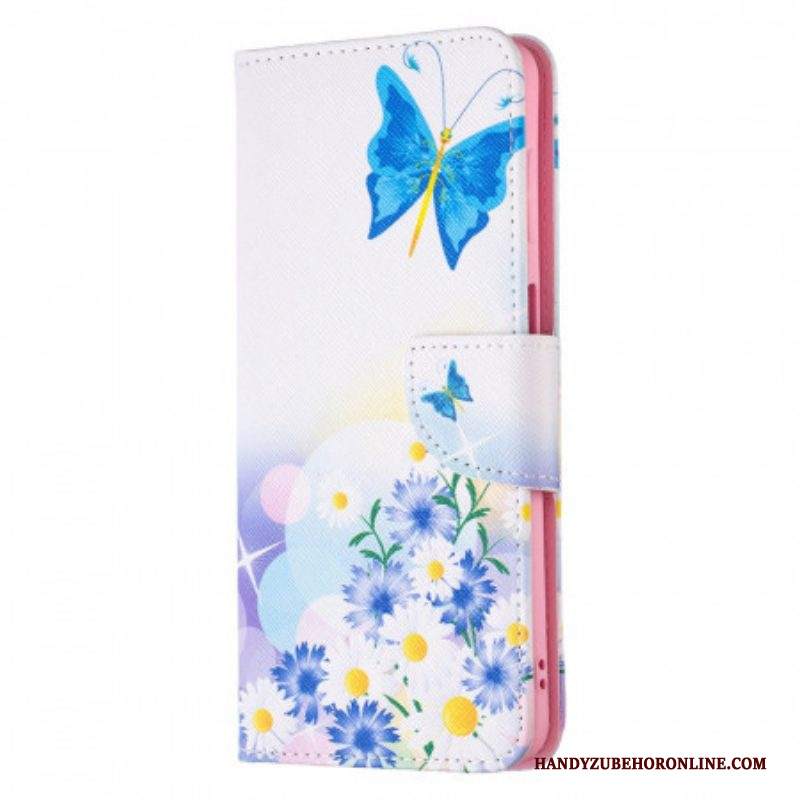 Custodia A Portafoglio Samsung Galaxy M52 5G Farfalla E Fiori