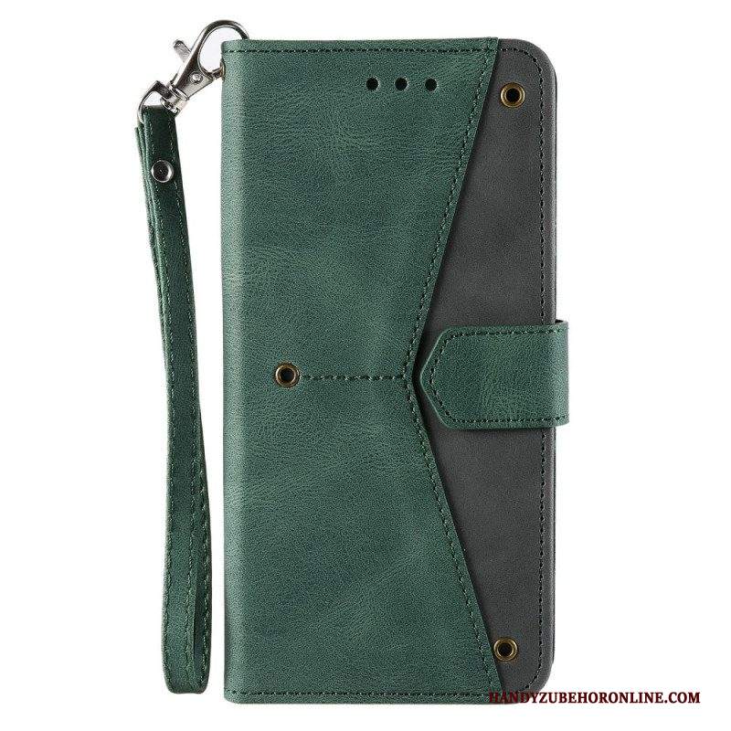 Custodia A Portafoglio Samsung Galaxy S22 Ultra 5G Rivetti Bicolore In Ecopelle