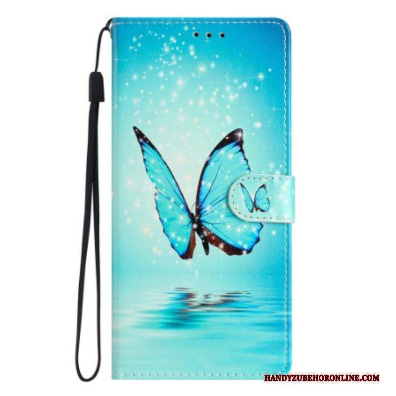 Custodia A Portafoglio Xiaomi 12 Lite Farfalle Blu Con Cinturino