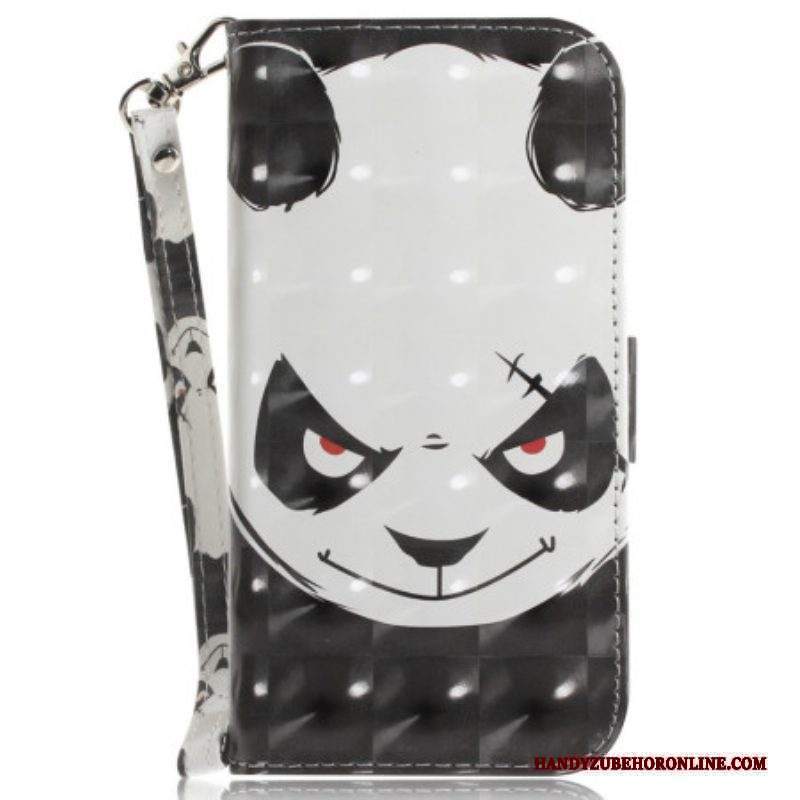 Custodia A Portafoglio Xiaomi Redmi Note 12 4G Panda Arrabbiato Con Cordino