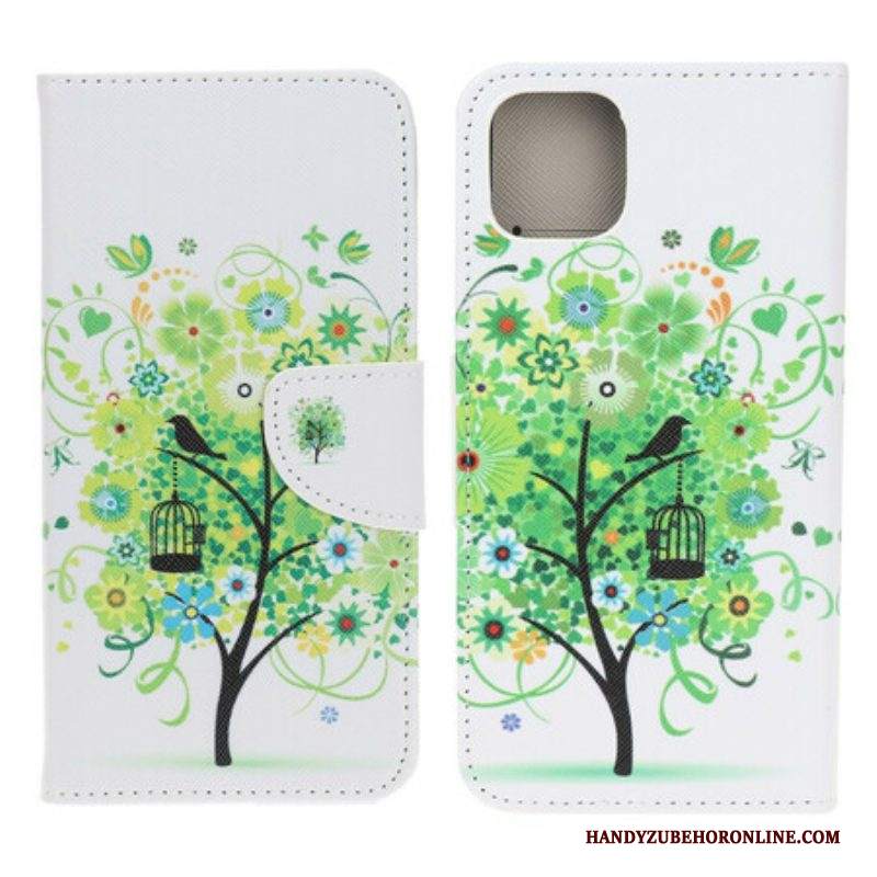 Custodia A Portafoglio iPhone 13 Mini Albero In Fiore